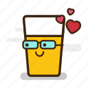 alcohol, beer, cute, emoji, emoticon, expression, froth, geek, glass, glasses, hearts, love, nerd 