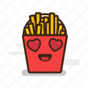 emoji, emoticon, expression, fast food, french, fries, heart, junk food, love, potatoes, valentine 