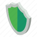 badge, cartoon, frame, green, internet, isometric, shield