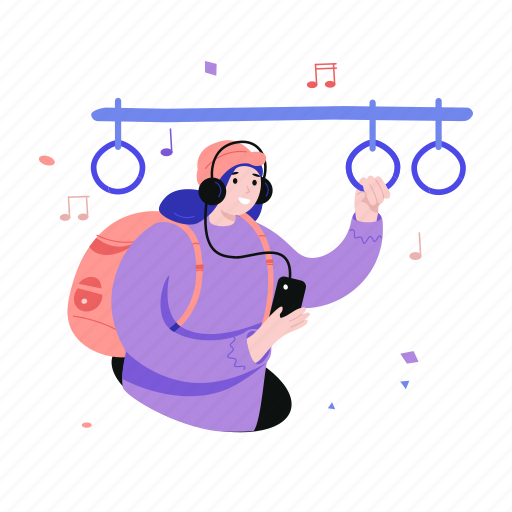 Student, listening, music, subway, audio, sound, speaker illustration - Download on Iconfinder