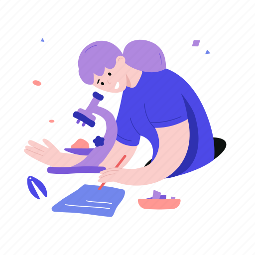 Student, looking, microbes, microscope, school, education, learning illustration - Download on Iconfinder