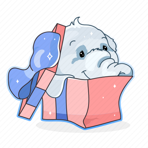 Kawaii, elephant, gift, box, present illustration - Download on Iconfinder