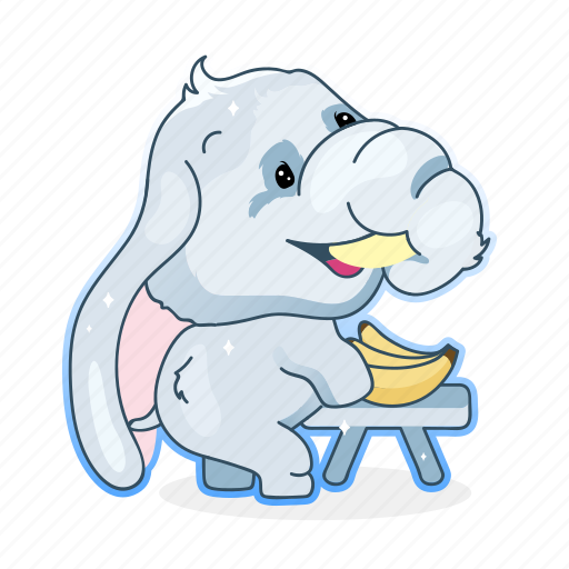 Kawaii, elephant, happy, eat, bananas illustration - Download on Iconfinder