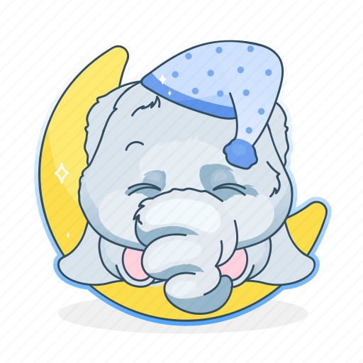 Kawaii, elephant, sleeping, dreaming, moon illustration - Download on Iconfinder