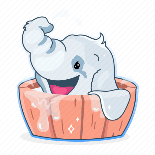 Kawaii, elephant, bath, wooden, bathtub illustration - Download on Iconfinder