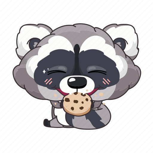 Kawaii, raccoon, eat, cookie, biscuit illustration - Download on Iconfinder