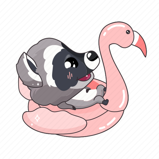 Kawaii, raccoon, swimming, flamingo, inflatable, ring illustration - Download on Iconfinder
