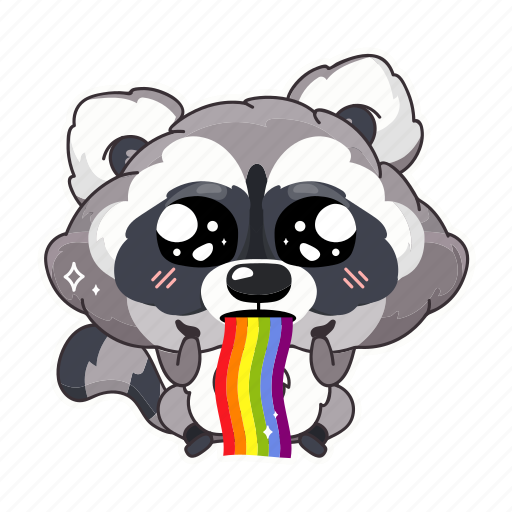 Kawaii, raccoon, vomit, rainbow, puke illustration - Download on Iconfinder