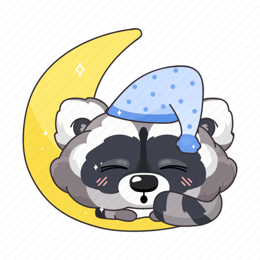 Kawaii, raccoon, sleeping, bedtime, moon illustration - Download on Iconfinder
