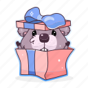 kawaii, beaver, gift, box, birthday, present 