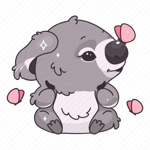 Kawaii, koala, butterfly, happy, play, sit illustration - Download on Iconfinder