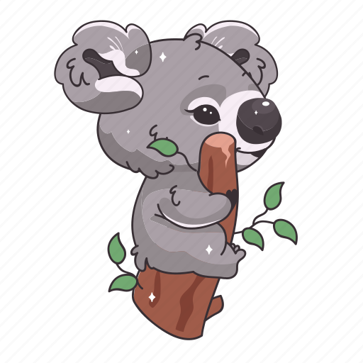 Kawaii, koala, sitting, branch, eucalyptus illustration - Download on Iconfinder