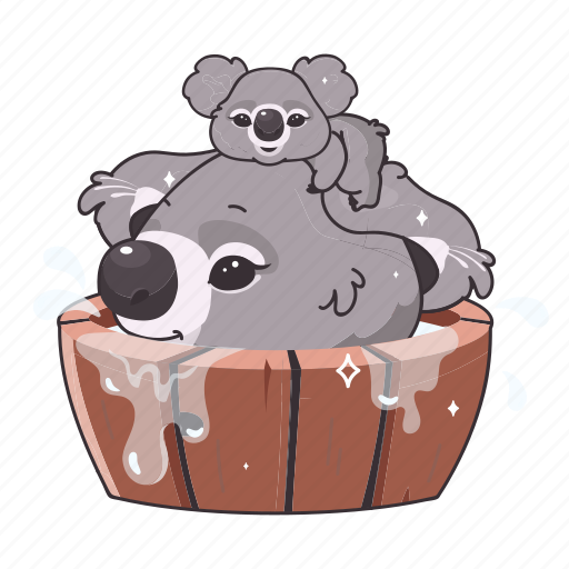 Kawaii, koala, mom, child, bathing illustration - Download on Iconfinder