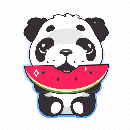Kawaii, panda, bear, eat, watermelon illustration - Download on Iconfinder
