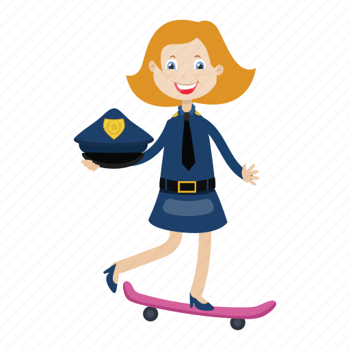 Cartoon, girl, officer, police, skateboard icon - Download on Iconfinder