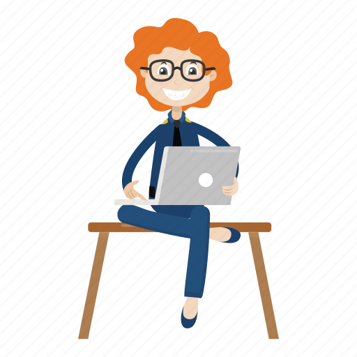Girl, laptop, officer, sitting icon - Download on Iconfinder