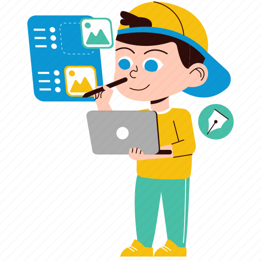 Boy, designing, laptop, coding, technology, development, working icon - Download on Iconfinder