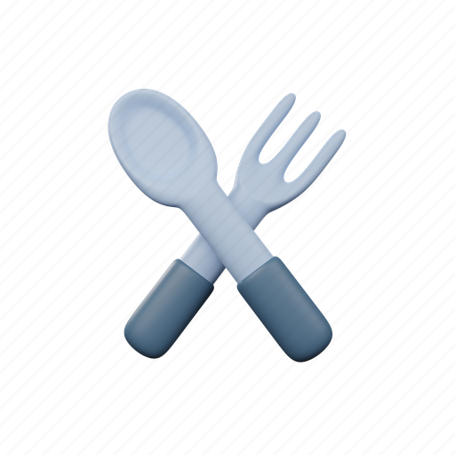 Crossed, spoon, fork, food, cooking, restaurant, gastronomy 3D illustration - Download on Iconfinder