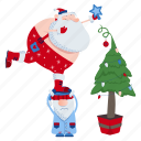 santa, decorates, tree, christmas, holiday, xmas, winter, star, gnome, elf 