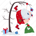 santa, hanging, tree, christmas, xmas, snow, gift, box, winter 