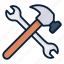 hammer, work, repair, wrench, industry, spanner, cross 