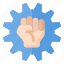 hand, fist, fight, gear, up, day, worker, labor, may 