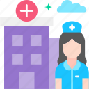 nurse, building, health clinic, urban, hospital
