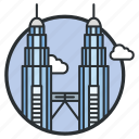 buildings, landmark, malaysia, petronas, skybridge, towers, twin