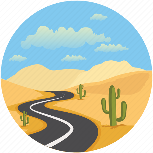Cactus, clouds, desert, landforms, landscape, road, road landscape icon - Download on Iconfinder