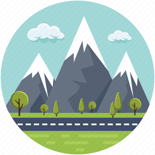 Clouds, greenery, hills, landscape, mountains, pine trees, road icon - Download on Iconfinder