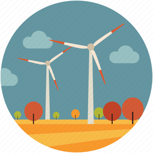 Cloudy, trees, turbine, wind energy, wind mill, wind power, windmill tower icon - Download on Iconfinder