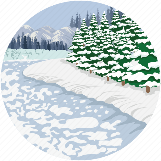 Frozen mountain, glacier, ice mountain, landscape, nature, pine trees, scenery icon - Download on Iconfinder