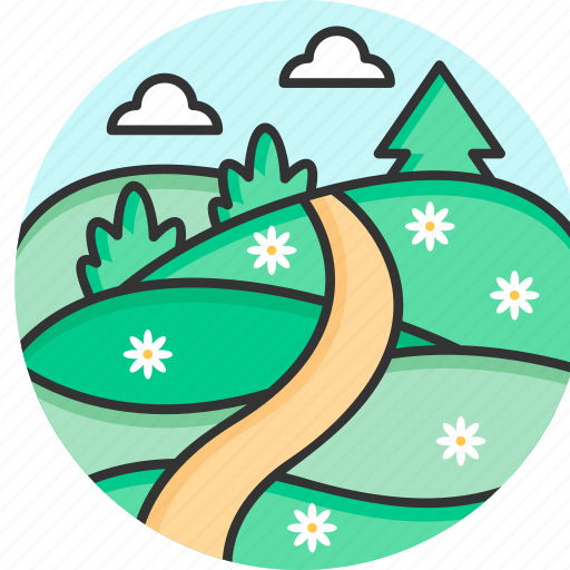 Meadow, field, landscape, mount, sun icon - Download on Iconfinder