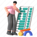 math, abacus, mathematics, calculation, counting, school, education, 3d character, student 