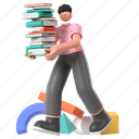 bring books, book, library, reading, studying, school, education, 3d character, student