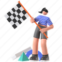 racing flag, start, finish, sports competition, sport, 3d character, game, athlete, hobby 