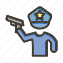 policeman holding gun, armed, police, crime, officer, law