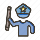 policeman holding stick, law, officer, police, stick
