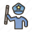 policeman holding stick, law, officer, police, stick 