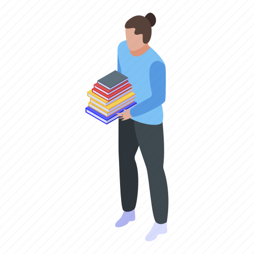 Book, cartoon, girl, isometric, library, stack, take icon - Download on Iconfinder