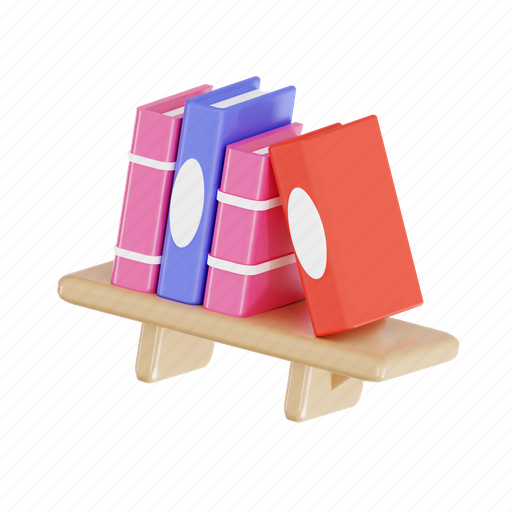 Bookshelf, bookcase, book, library, books, reading, learning 3D illustration - Download on Iconfinder