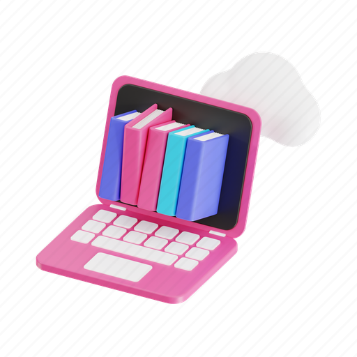 Online library, book, digital library, online book, e book, online study, online learning 3D illustration - Download on Iconfinder