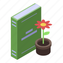 book, cartoon, floral, flower, garden, isometric, tree