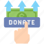 donation, money, donate, button, hand, click 