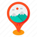 park, mountains, map, pin, location