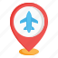 airport, departure, location, map, pin, plane, pointer, flag, airplane 