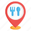 destination, restaurant, food, gps, location, navigation, pin, place 