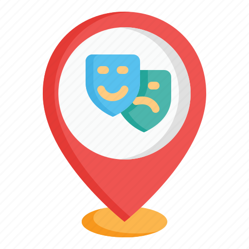 Entertainment, drama, location, map, masks, pin, pointer icon - Download on Iconfinder