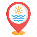 beach, sunset, sea, sun, location, map, pin, pointer, ocean