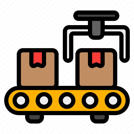 Conveyor, factory, manufacturing, industry, production, package, box icon - Download on Iconfinder